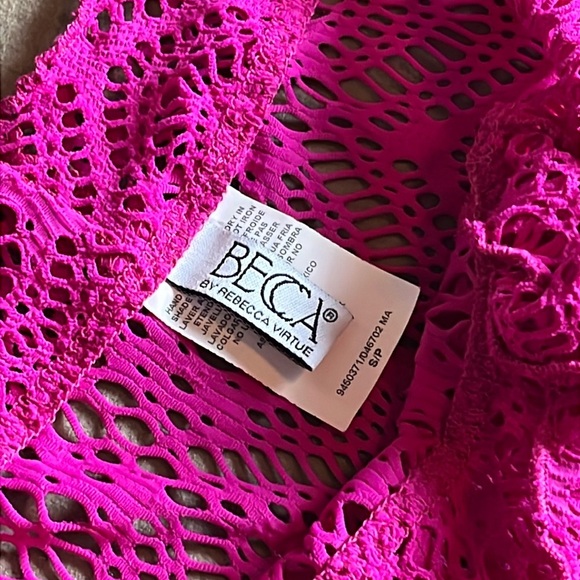 BECCA by Rebecca Virtue Boho Crochet Lace Beach Cover Up Pants - Fuchsia- Small - Picture 5 of 12